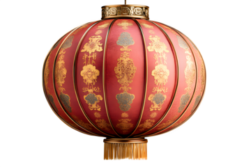 Traditional Chinese paper lantern with red and gold pattern festive decor isolated on white background