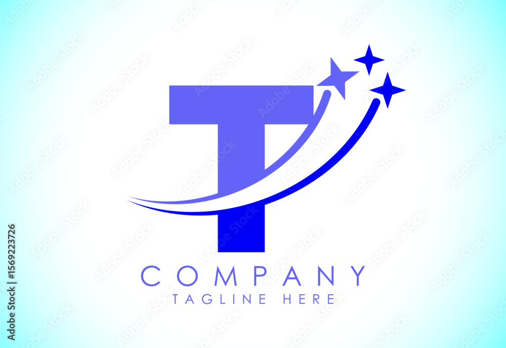 Fototapete initial alphabet t with swoosh and star sign. shooting star logo design vector template for business