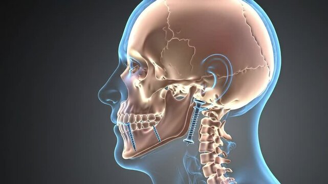  3D Render of Maxillofacial Bone Surgery with Screw Implant near Dental Area