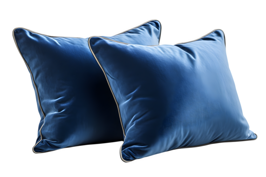 Velvet throw pillow with piping detail isolated on white background