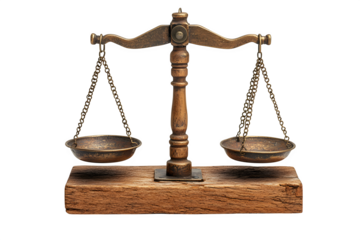 Vintage-style apothecary scale with brass weights isolated on white background