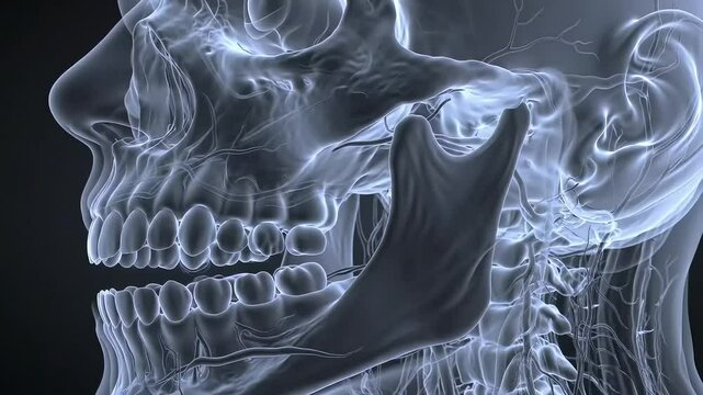 High-Detail 3D X-Ray of Skull and Dental Structure