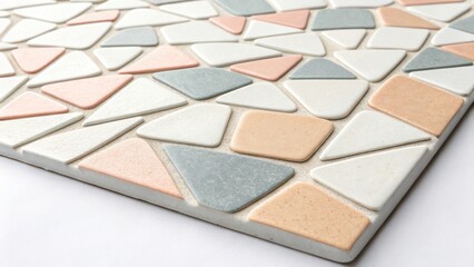 Fototapeta premium A textured mosaic surface featuring a tessellation of irregular geometric shapes in pastel tones of peach grey and cream