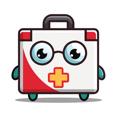 Obraz premium First aid box with cartoon eyes and heart sign isolated on white