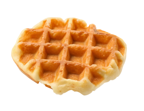 Delicious golden brown waffle with a missing bite isolated for breakfast and brunch food concepts