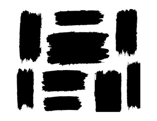 Grunge Black Brush Strokes Collection on White Background.
