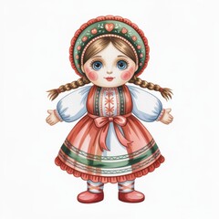 Beautiful Watercolor Illustration of XI ASHUw Character in Traditional Attire With Charming Expression