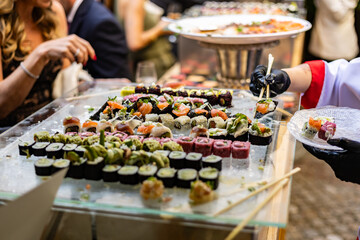 Colorful Assorted Sushi Buffet Served at Elegant Event