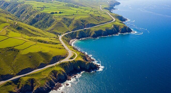 Winding Coastal Road Aerial View - Powered by Adobe