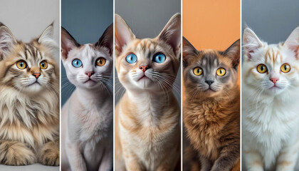Diverse Cat Portraits in a Vibrant Collage Display.
