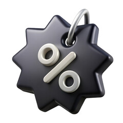 3d realistic discount tag with percentage symbol isolated on transparent background