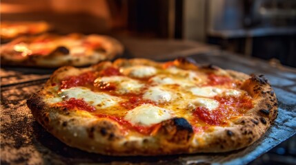 Naples Pizza. Authentic Italian Food: Baked Margherita Pizza with Tomato Sauce and Fresh Mozzarella