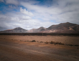 Offroad over desert on Lanzarote Island.