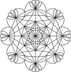 Black geometric floral pattern on white background