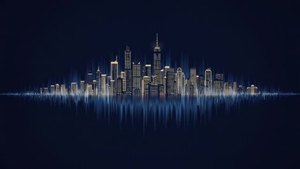City skyline silhouette with soundwave design elements - Powered by Adobe