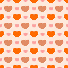 Seamless pattern with hearts in orange and baby pink