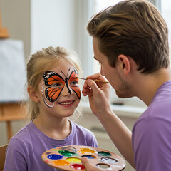 Face Painting Artist Creating Butterfly Design on Childs Face