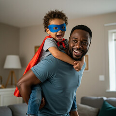 Happy Father and Son Superhero Playtime at Home