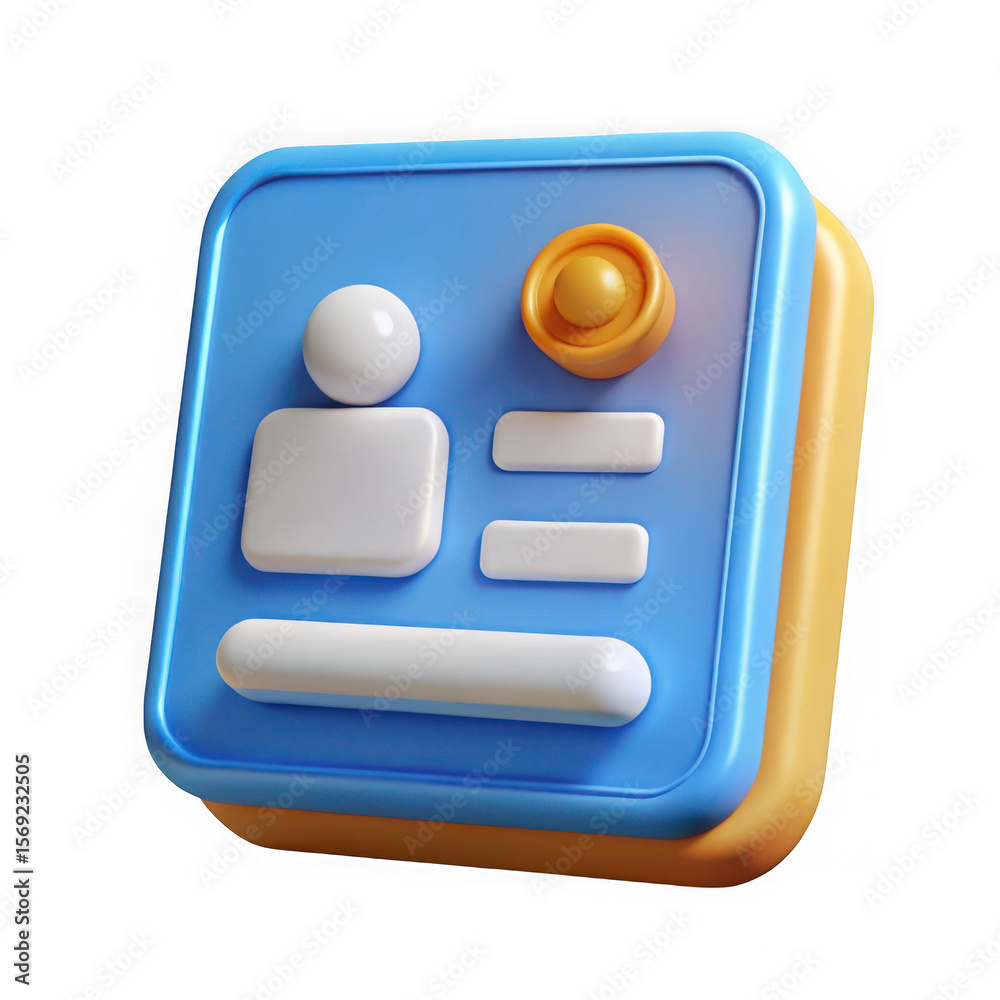 Poster stylized 3d id card icon with profile and text fields isolated on transparent background