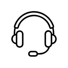 Simple Line Art Illustration of a Support Headset with Microphone – Minimalist Black Outline Icon Representing Customer Service, Call Center, Online Help, or Technical Support Communication