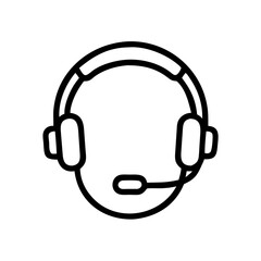 Simple Line Art Illustration of a Support Headset with Microphone – Minimalist Black Outline Icon Representing Customer Service, Call Center, Online Help, or Technical Support Communication