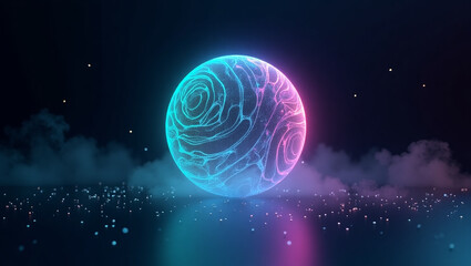 Neon Rose Sphere Abstract Digital Art