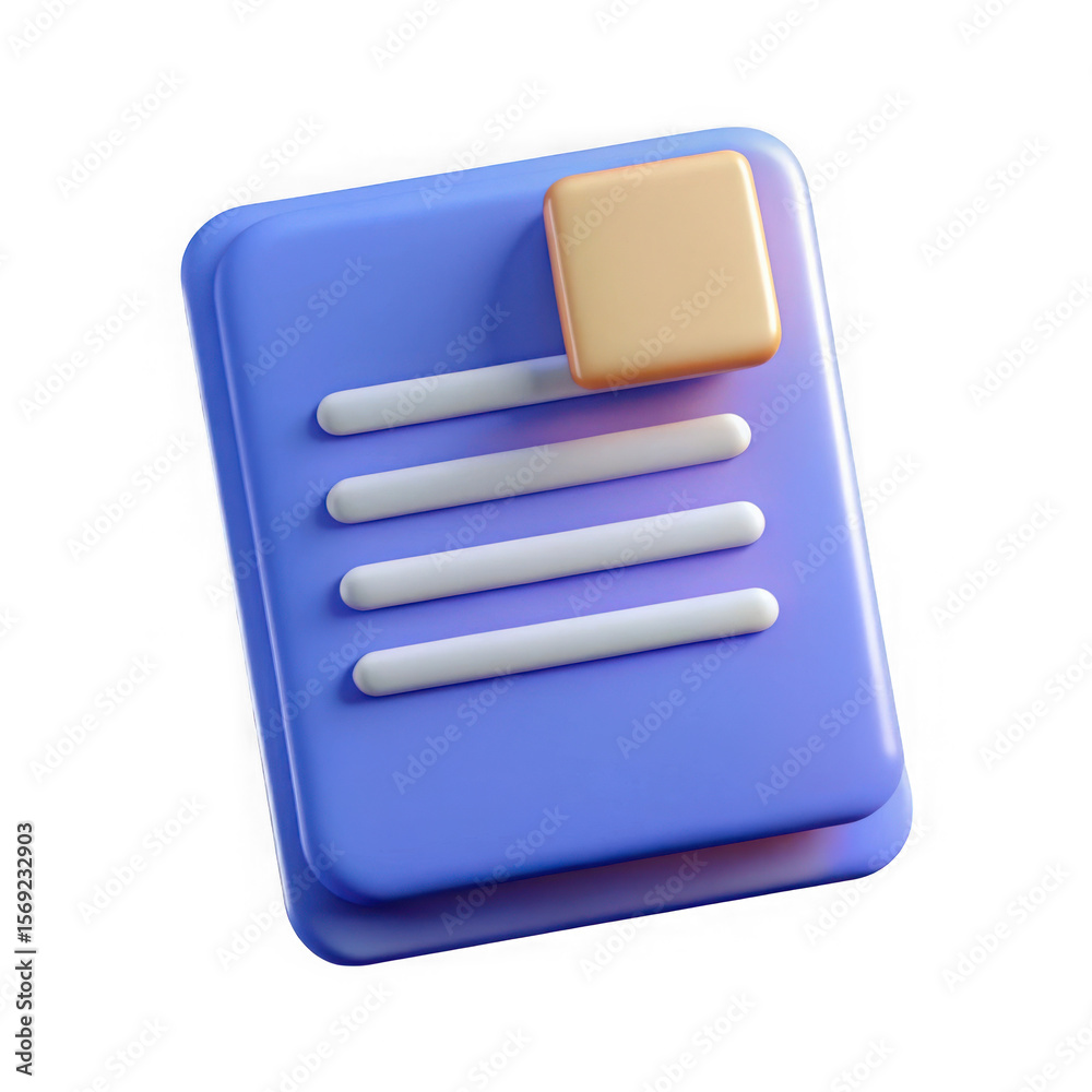 Poster 3d rendered document icon with lines and a square tab isolated on transparent background