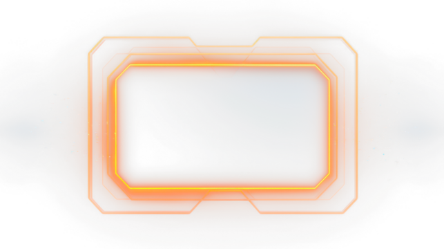 holographic square light frame in orange futuristic digital design isolated on white or transparent png