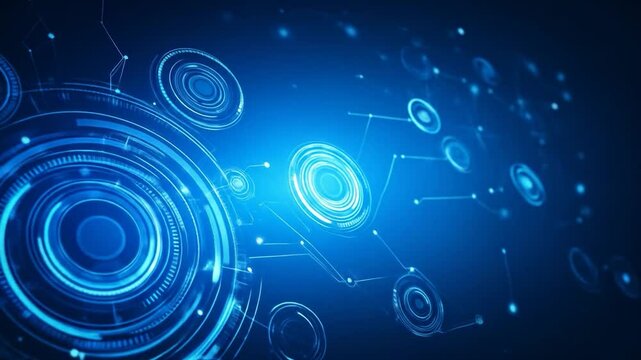 Abstract digital interface with interconnected circles and glowing lines