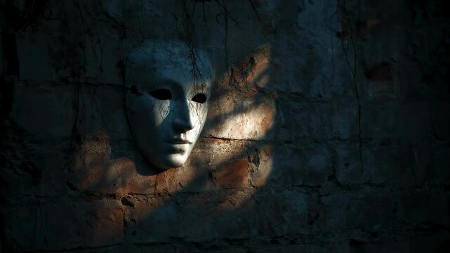 A phantom face appearing in the darkening twilight casting cryptic shadows onto the walls