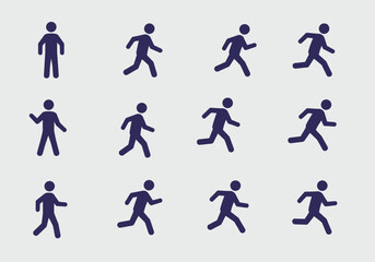 Naklejka premium Collection of stylized figures representing various stages of running and standing.