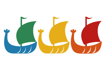 set of Viking ship icon  silhouette vector illustration