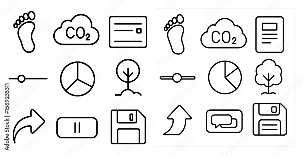 Fototapete set of icons for a computer program. the icons include a floppy disk, a tree, a piece of paper, a tr
