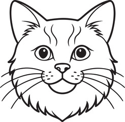 cat face line art, black outline, vector and illustration, coloring book page line art drawing