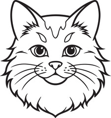 cat face line art, black outline, vector and illustration, coloring book page line art drawing