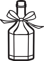 wine bottle gift with ribbon line art, black outline, vector and illustration, coloring book page line art drawing