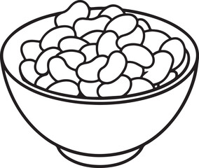 beans in a bowl line art, black outline, vector and illustration, coloring book page line art drawing