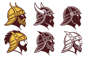 set of Viking helmet silhouette vector illustration