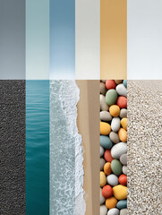 Vertical Bands of Sand, Sea and Stone Texture: Pebbled Shoreline Mood Board