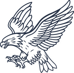 Fototapeta premium Eagle with spread wings attacking, open beak and sharp talons bold fierce bird outline, predator wildlife art