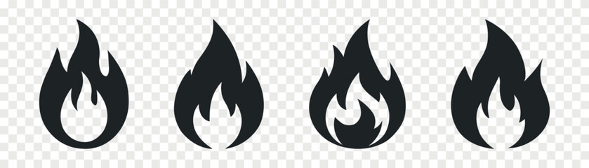 Fire flame flat vector icon set
