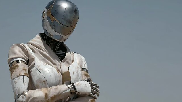 Hyperrealistic robot with skin texture and metal joints evolution