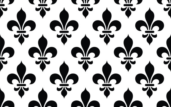 Black Fleur-de-lis Pattern on White Background fleur de lis
