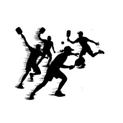 Dynamic Pickleball Players Silhouettes in Intense Game Action