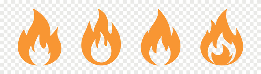 Fire flame flat vector icon set