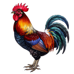Colorful Rooster Illustration on Transparent Background