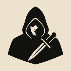 Hooded assassin icon with dagger and hidden face.