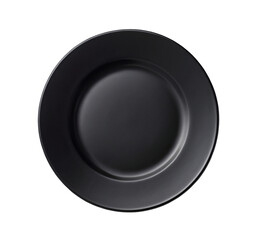 Elegant matte black dinner plate on black background minimalistic kitchenware concept photo