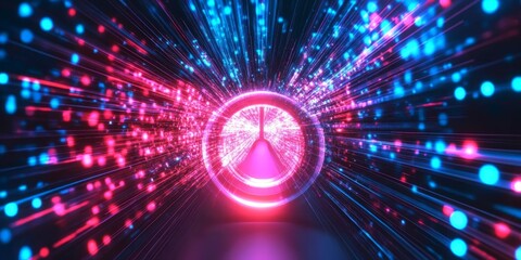 Futuristic Neon Tunnel with Data Streams and Sci-Fi Portal Design for Technology Projects