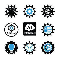Obraz premium Brain gears ai icons set
